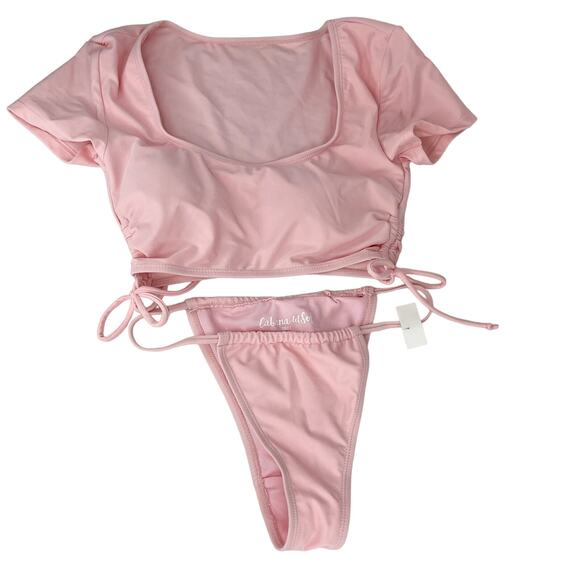 Cabana del Sol Swimsuit Bikini Pink String Short Sleeves Small New - Picture 3 of 13